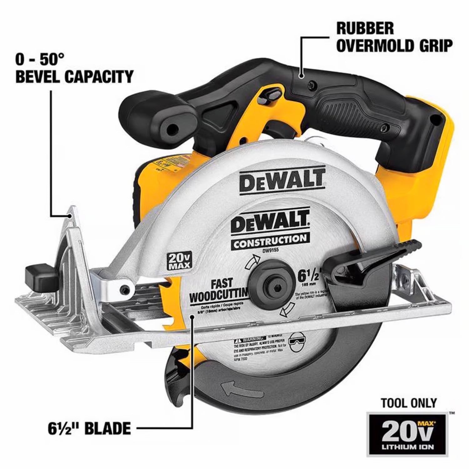 Circular Saw 20V MAX 6-1/2 in. Cordless Brushed (Tool Only)