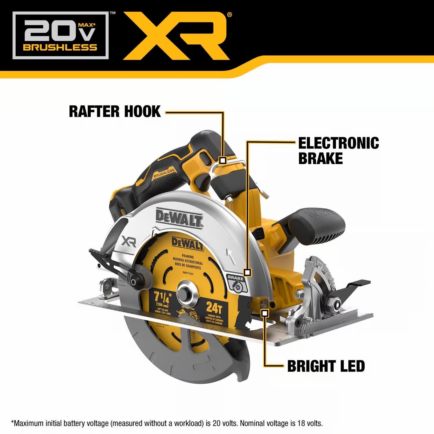 Circular Saw with Brake 20V MAX XR 7-1/4 in. Cordless Brushless  (Tool Only)