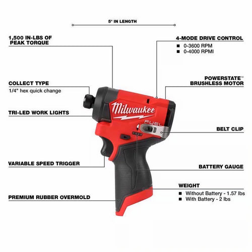 M12 Hex Impact Driver Fuel surge 12V Lithium-Ion Brushless Cordless 1/4 in. (Tool-Only)