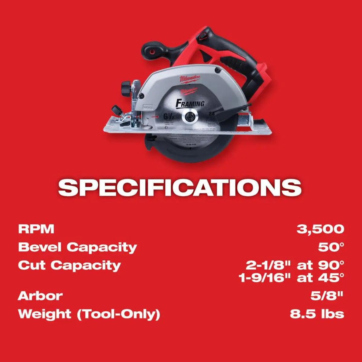 M18 Circular Saw 6-1/2 in. Cordless Brushed (Tool Only)